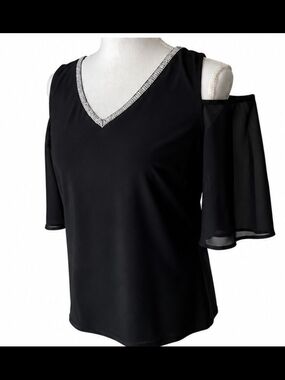 Harper Women's V-Neck Top with Rhinestone Trim Size Medium